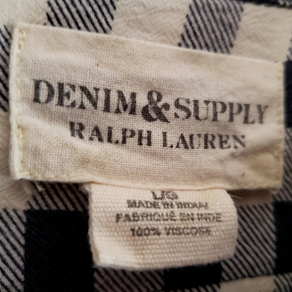 Ralph Lauren Denim & Supply Top L Womens Black Checkered Flannel Cropped Boxy - Picture 7 of 9